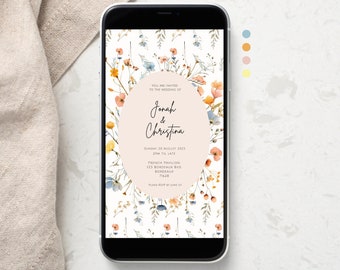 Wildflower Invitation Wedding Electronic Wedding Template Editable Evite Instant Download iPhone Evite Floral Frame Invite Mobile, PM5