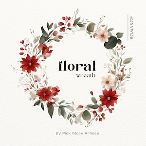 Couronne florale romantique | Couronne Clipart | Invitation de mariage Clipart | Fleurs romantiques | Couronne botanique | PNG avec fond transparent