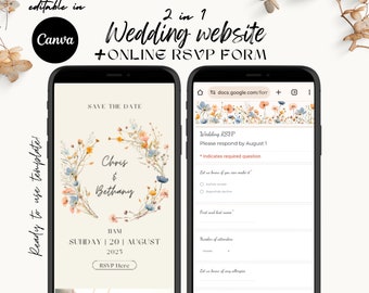 Floral Wedding Invitation Website + RSVP Form | RSVP Registration | Summer Wedding Template Rsvp Tracking | Digital Rsvp Wedding Site Invite