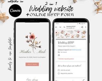 Sitio web de invitación de boda de bricolaje y formulario de confirmación de asistencia | Página de confirmación de asistencia en línea | Seguimiento de confirmación de asistencia de plantilla de boda de otoño | Invitación al sitio web de boda digital Rsvp