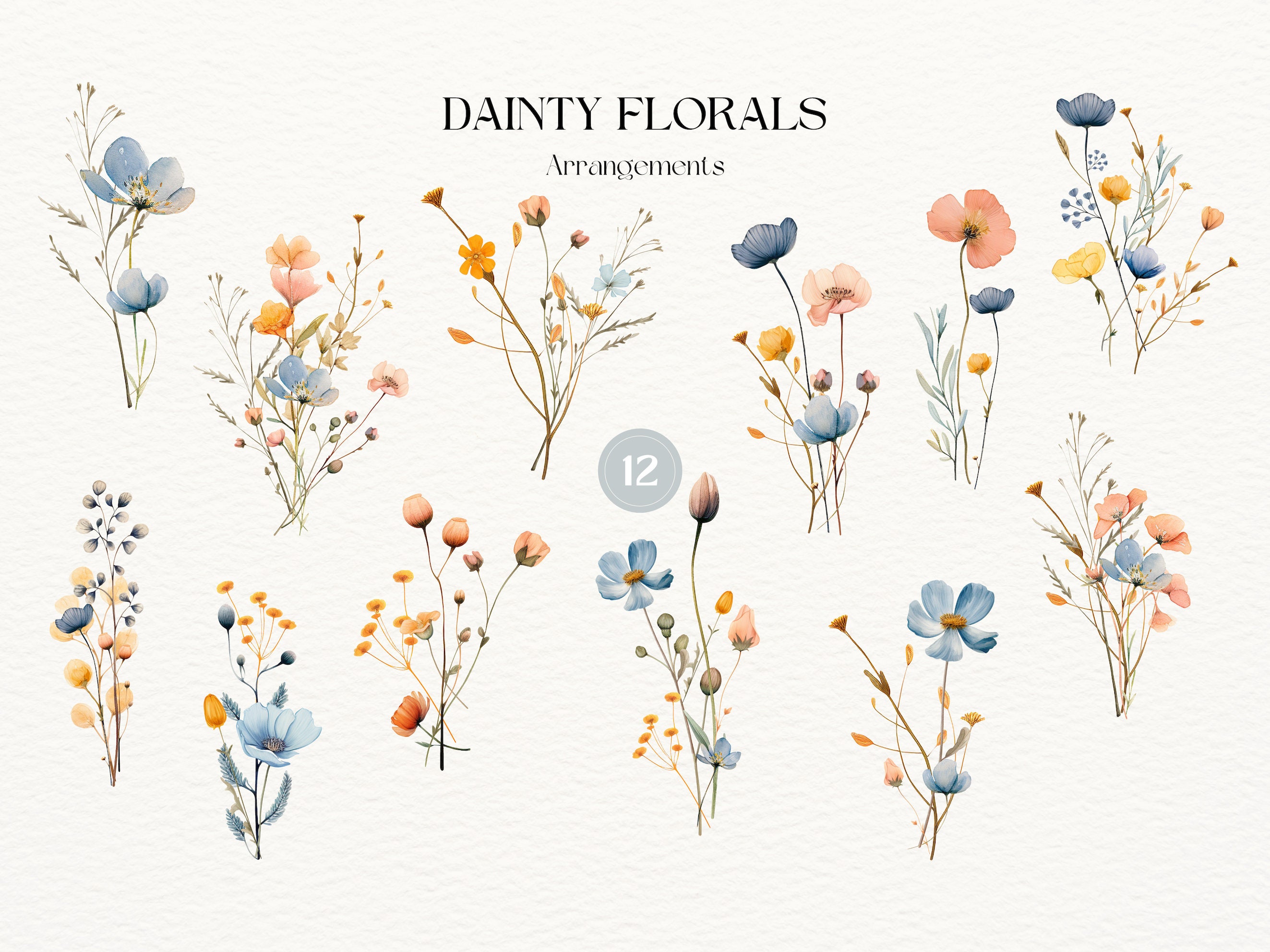 Dainty Florals Watercolor Clipart Set DIY Floral Elements, Flower ...