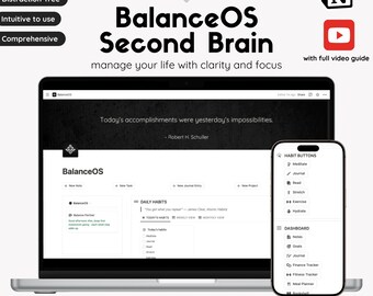 Notion Second Brain Template Life Dashboard Minimalist Notion All-in-One with Finance Tracker ADHD Task Project Manager Life Digital Planner