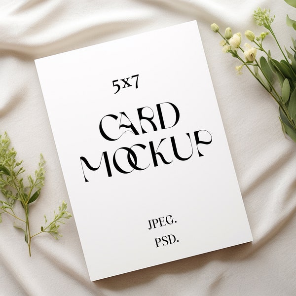 Vertical Card Mockup | Boho Stationery 5x7 Mockup | Wedding Invitation Mock | Greeting Card Mockup | 5x7 PSD Mockup | Photoshop Smart Object