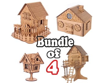 Wooden Houses-Medieval Designs.Bundle of 4 digital download,laser cut files,Treehouse dxf,svg,ai,cdr,pdf