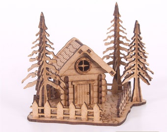 Wooden forest house, laser cut decorative house digital download 3mm,1/8inch