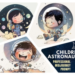 Single Prompt: Midjourney Prompt for Watercolor Children Astronauts | Midjourney Prompts for Kids | Prompt Bedroom