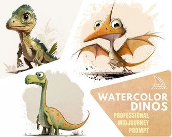 Single Prompt: Midjourney Prompt for Watercolor Dinosaurs | Midjourney Prompts for Dinosaurs | Midjourney Dinosaurs | Prompt for Dinosaurs
