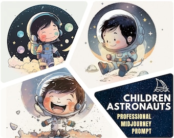 Single Prompt: Midjourney Prompt for Watercolor Children Astronauts | Midjourney Prompts for Kids | Prompt Bedroom