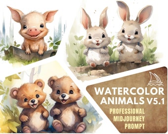 Single Prompt: Midjourney Prompt v5.1 for Beautiful Watercolor Animals | Midjourney AI Prompt of Animals | Midjourney Animals