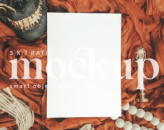 Halloween-feest uitnodigen mockup | Halloween-pompoenkaartmodel | 5X7 kaartmodel | 5 X 7 herfstkaartmodel | Slim object - H003
