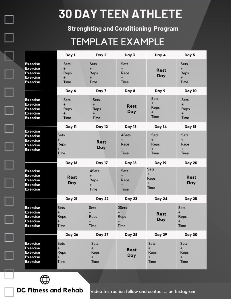 30 Day Teen Athlete Strength and Conditioning Program Muscle Building Program Fitness Program and Workout Plan Strength Training Etsy