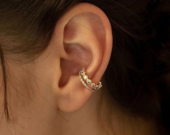 Double Sparkling Cubic Zirconia Ear Cuff •Gold Plated Sterling Silver • Earcuff made of pure 925 Sterling Silver •NEW ARRIVAL!