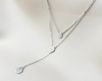 Water Drop Double Row with Cubic Zirconia Necklace • Fine Multi Row Necklace • Multi Layer Necklace • Stacking Necklace