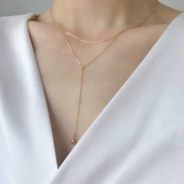 Mehrschichtige Chokerhalsketten Ball Anhänger • Minimalistische Kette • Lange Halsketten für Frauen • Trendige Pullover Halskette