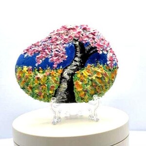 Hand Painted River Rock: Mystical Cherry Tree Art