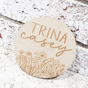 Wildflower wood baby sign, hospital name sign, wood name sign, newborn baby sign, newborn wood sign, newborn name sign, wood round name