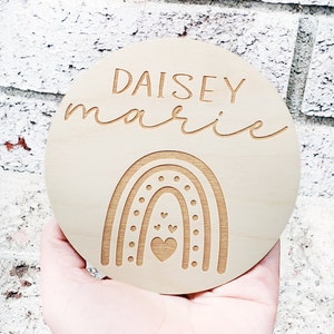 Rainbow baby name sign, wood name circle, photo prop for baby, newborn name prop, hospital photo prop, name sign for newborn rainbow nursery