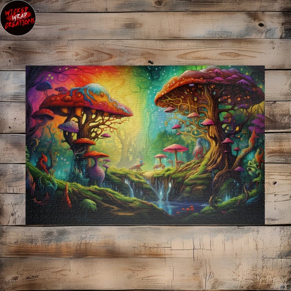 Vibrant Fantasy Forest Jigsaw Puzzle, Colorful Mushroom Woodland Scene, Unique Gift, Challenging Family Activity, Artistic Home Decor