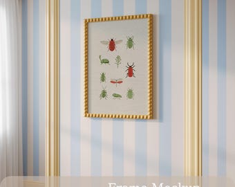 Beaded Yellow Frame Mockup PSD , Studded Vintage Nursery Wall Art / Poster Display