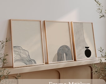Set of Three Vertical Gallery Wall Mockup, Botanical Natural PSD (DIN A)