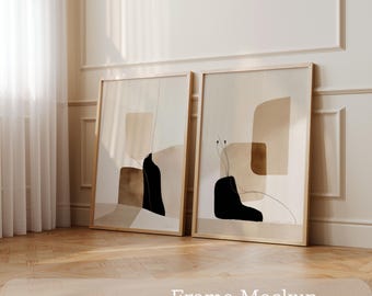 Maqueta PSD de marco doble - 4 estilos, arte mural escandinavo, interior neutro PSD, objeto inteligente