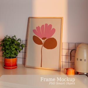 Frame Mockup, Retro Kitchen, Cozy Warm Light, PSD Smart Object (DIN A Ratio)