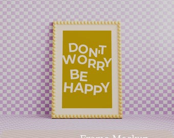 Beaded Yellow Frame Mockup PSD , Scalloped Vintage Wall Art / Poster Display, Retro Checkerboard Background, Typography Poster Mockup