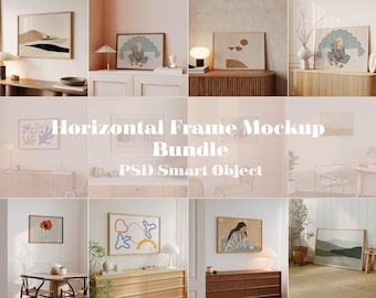 Horizontal Frame Mockup Bundle, 12 Landscape Wall Art Displays, Cosy Neutral Style (Digital Download)