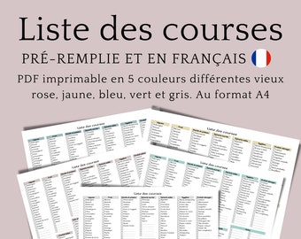 Pre-filled shopping list in printable A4 format in French