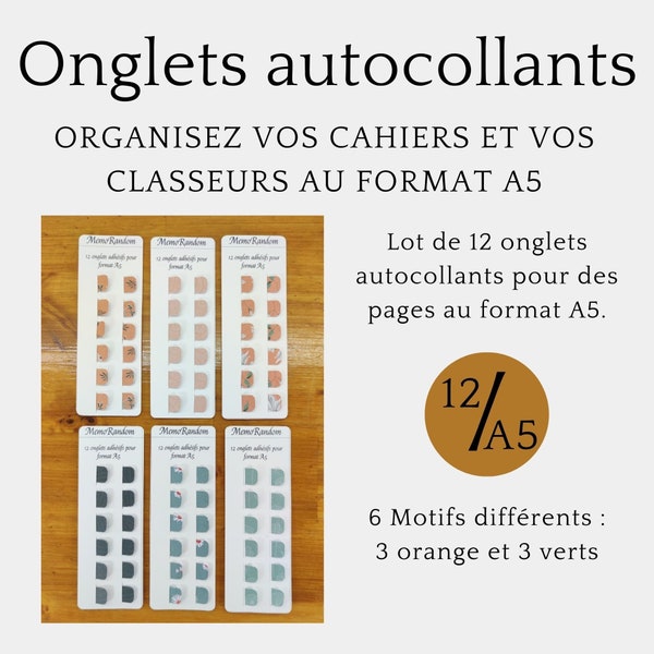 12 onglets autocollants à motif pour format A5