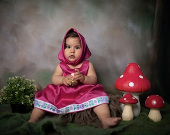 Robe bébé en taffetas rose avec écharpe : déguisement d'anniversaire (du 9 mois au 8 ans)