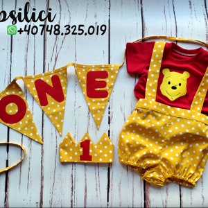 Winnie the Pooh smash the cake outfit toddler 1st birthday party baby boy handmade