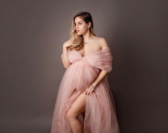 Vestido de maternidad tul tamaño universal embarazo sesión de fotos vestido fotografía foto rosa polvoriento