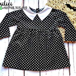 Gothic dress girls black white dots Halloween costume outfit newborn 10 years