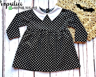 Vestido gótico para niña, disfraz de Halloween con lunares blancos y negros, para recién nacida de 10 años.