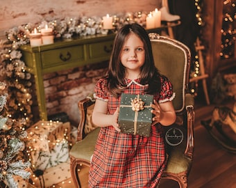 Stewart Tartan Red White Christmas dress girl baby girl dress Xmas newborn-10 years