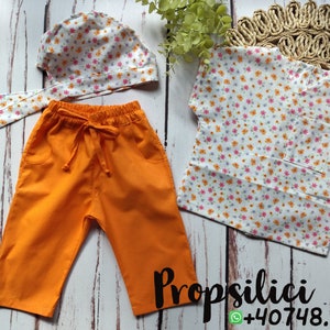 Newborn Scrubs Costume: Floral Top, Orange Pants, Hat - Photo Prop