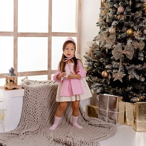 Linen dress whit bonnet Christmas dress girl baby girl dress Xmas linen newborn-10 years image 3