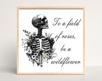 Gothic Skeleton Floral Art Print: Dark Academia Botanical (Digital Download 8x10in JPG/PNG)