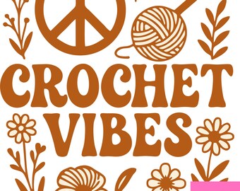 Crochet Vibes SVG: Retro Boho Garn & Haken Design (Digitaler Download