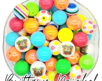 Mezcla de cuentas gruesas Summer Vibes: cuentas acrílicas impresas de 20 mm, materiales para manualidades, cuentas de 20 mm, cuentas gruesas de 20 mm, cuentas de chicle de 20 mm