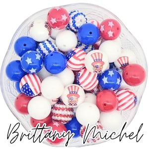 USA Gnome 20mm Bubblegum Beads, Chunky Bead Mix, Printed Beads, Assorted Bead Mix,Mixed Chunky Bead Set,Colorful Bead Mix,Craft Supplies