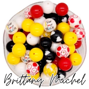 Live Love Teach 20mm Bubblegum Beads Chunky Bead Mix,Printed Beads,Assorted Bead Mix,Mixed Chunky Bead Set,Colorful Bead MixCraft Supplies