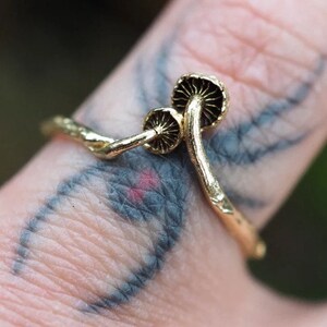 Mushroom Ring, Handmade Dainty Mushroom Jewellery, Gold Mushroom Ring, Vintage Boho Nature Jewellery Gift For Her & Him