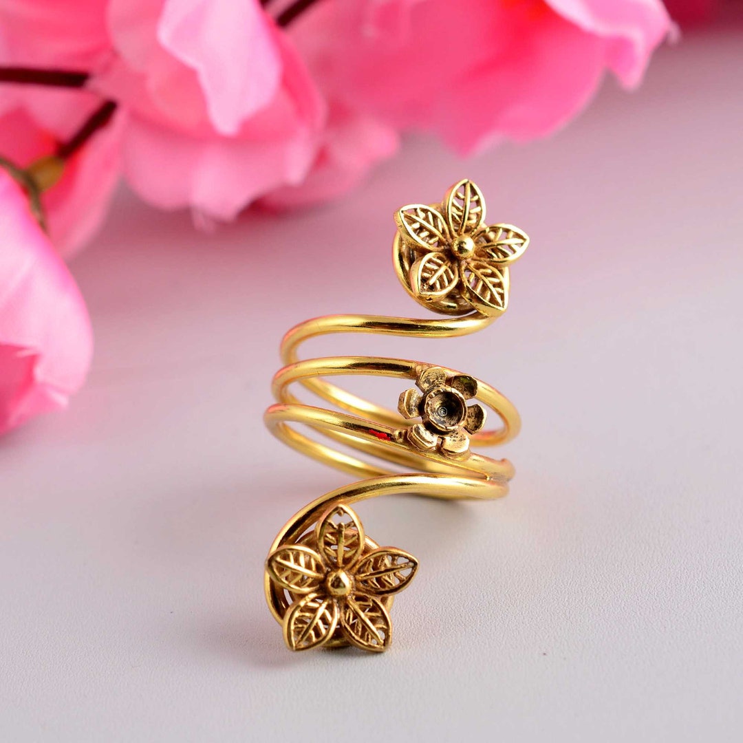 Arthritis Ring 18k Gold Plated Splint Ring Flower Ring Gold Etsy