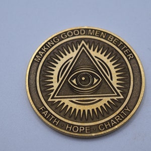 Masonic Challenge Coin 2 - Double-Sided Brass Engraved Commemorative Coin