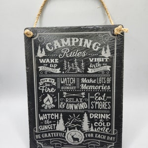 Camping Rules - Laser Engraved Slate Sign