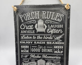 Porch Rules - Lasergraviertes Schieferschild