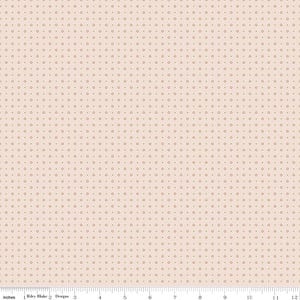 May include: A light peach-colored fabric with a repeating pattern of small, four-petal flower shapes in a darker peach hue. The fabric is measured in inches along the bottom edge.