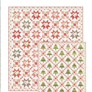 May include: A quilt pattern book titled "Patchwork Moments" by Chelsi Stratton Designs. The cover features two quilt designs: one with red and gray star blocks, and another with green Christmas tree blocks. The book is labeled with "Heart & Tree Versions".